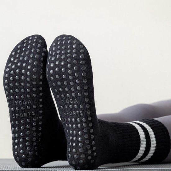 5 paar - Sokken - Dames hoge Pilates antislip sokken - Antislip Katoenen Sokken - Yoga Sokken - Antislip enkelsokken - voor Ballet, Dans, Workouts - Zwart, Wit, Grijs, Roze en Paars — afbeelding 5