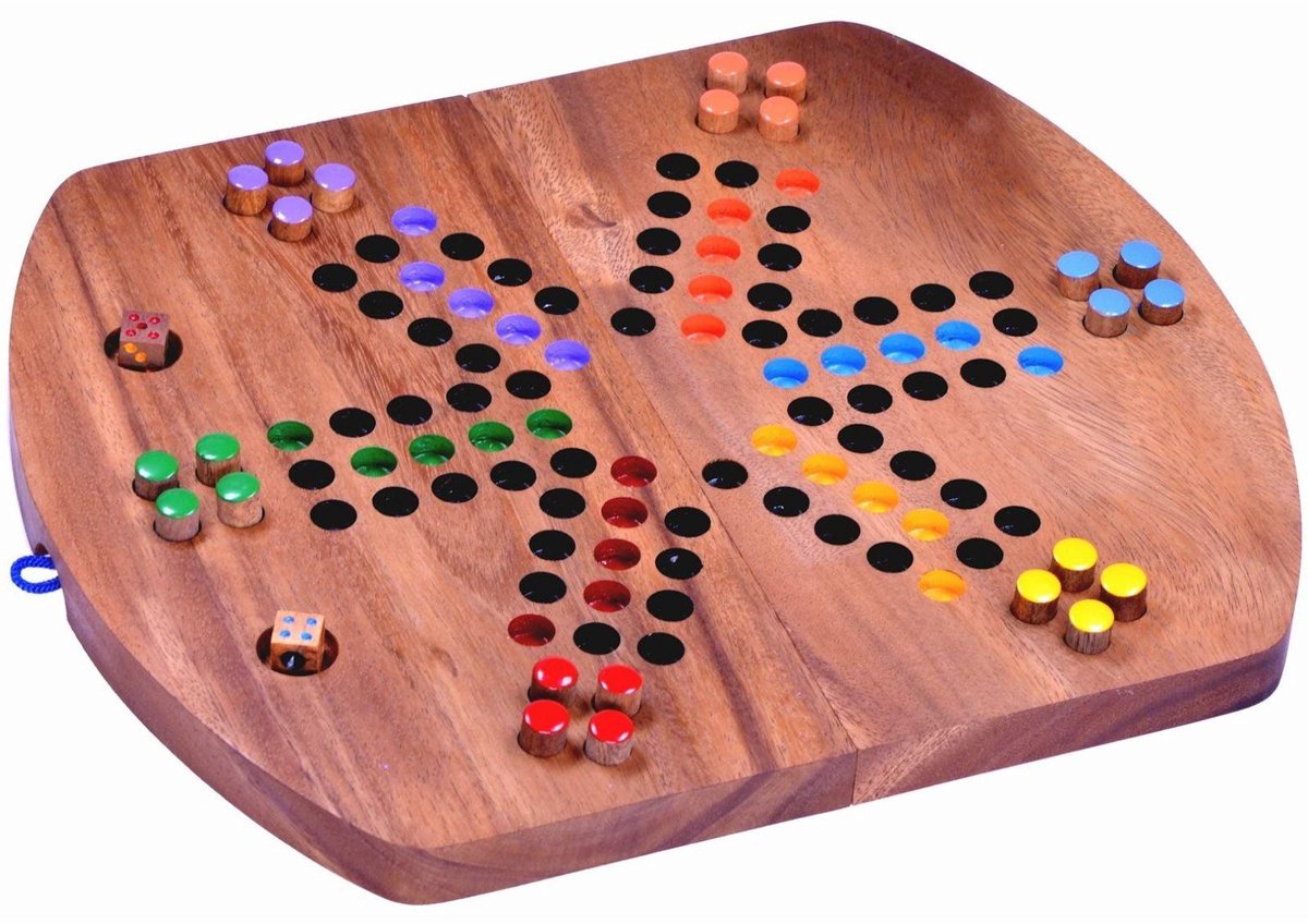 Ludo – Mens erger je Niet – Handgemaakt Houten Bordspel voor 4 tot 6 Spelers | Klassiek Familiespel | Cadeau voor het Gezin | Uit de Oude Doos