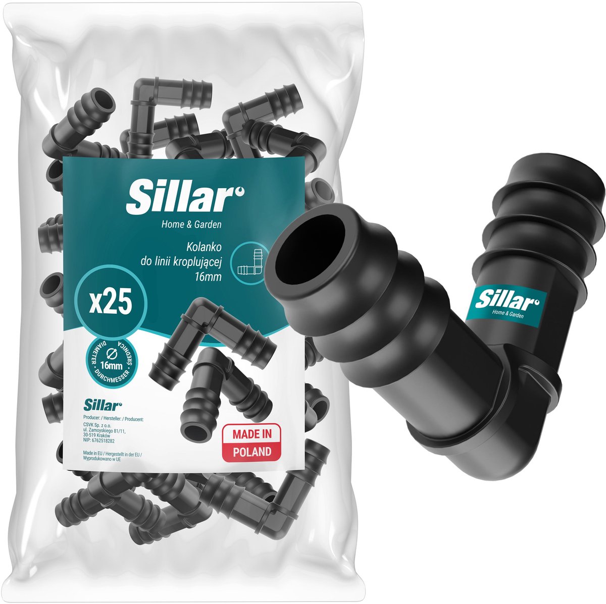 Sillar – Druppelslang Bocht Koppeling 16 mm – L-koppeling - Hoekstuk voor Druppelleiding Tuinslang Druppelirrigatie – Kunststof – 25 Stuks