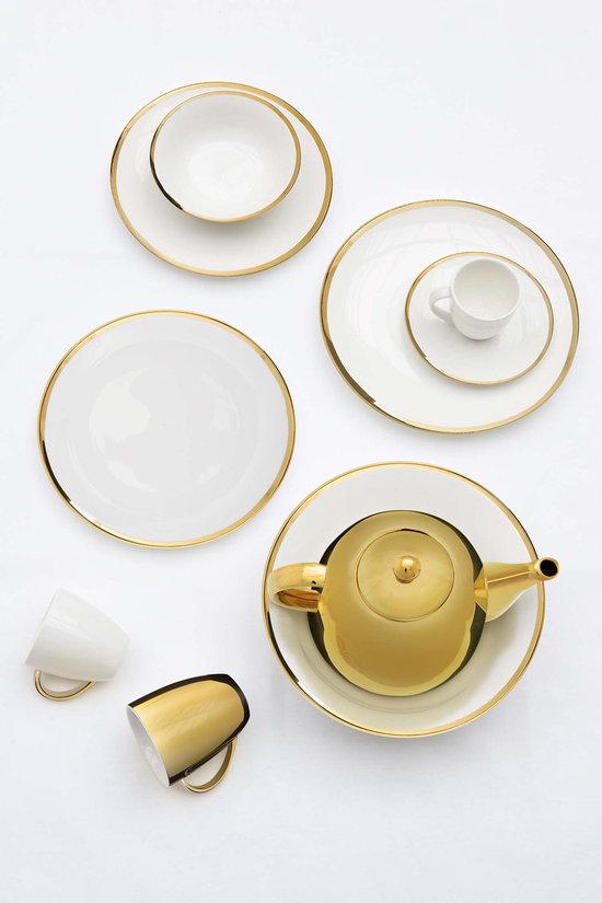 vtwonen - Mugs avec oreille - Set de 6 - Wit/ Or - Porcelaine - 250ml