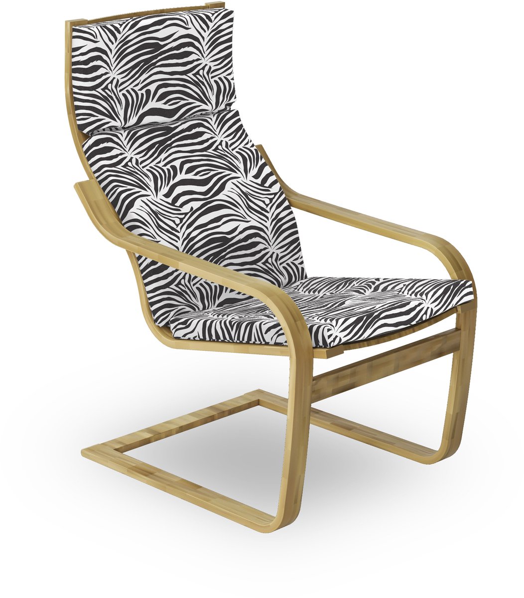 ABAKUHAUS Black & White Poäng fauteuil bekleding, Wild Zebra lijnen, zitkussen met stoelkussen met haaklus en rits, wit zwart