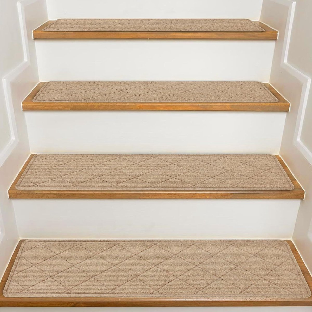 5-delige zelfklevende trapmatten - Traptapijt - trapmatten - Traptredenmatten - Trapbeschermer - 20x76cm - Geschikt voor kinderen, senioren en huisdieren - Polyester - Khaki