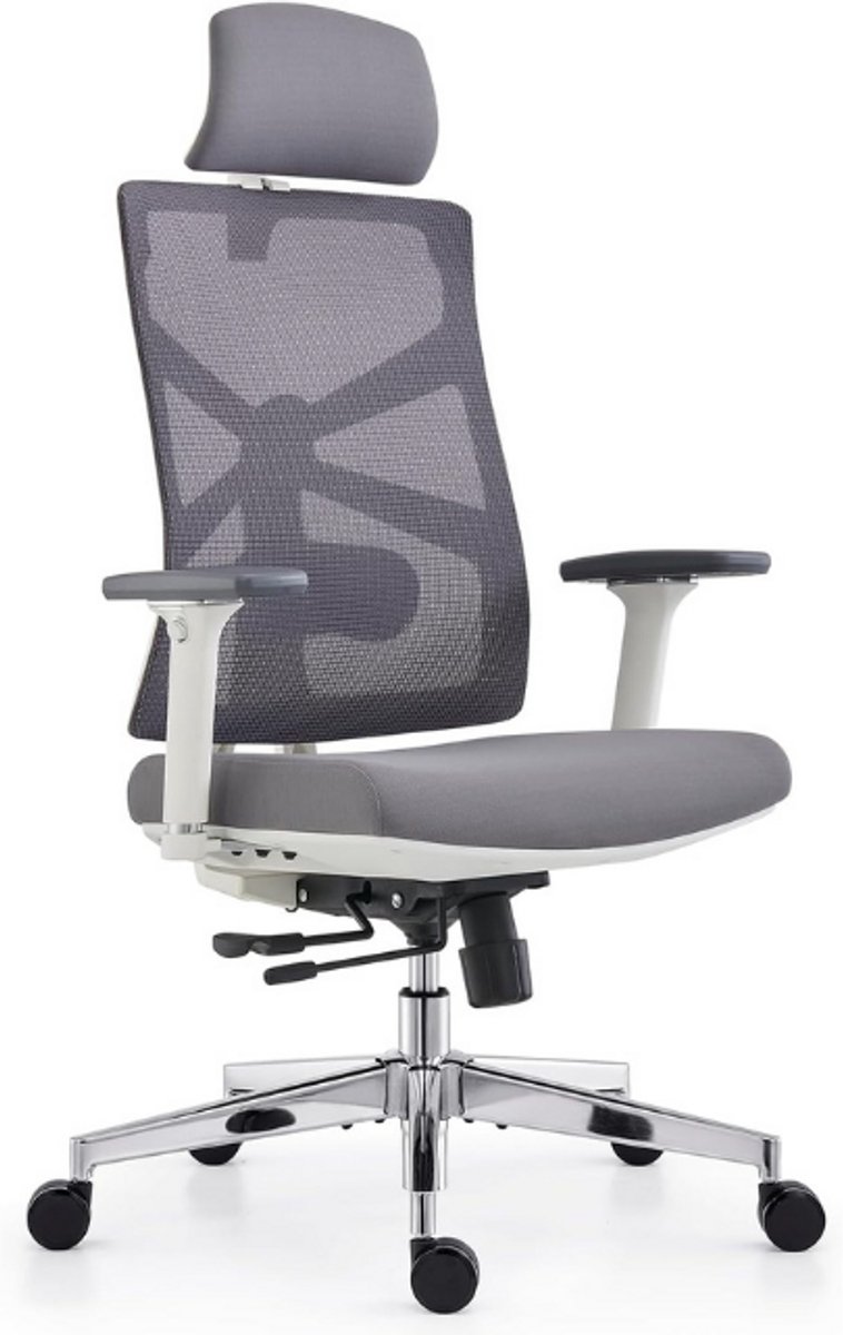 HOLLUDLE Ergonomische Bureaustoel met Adaptieve Rugleuning, Hoge Bureaustoel met 4D Armleuningen, Verstelbare Zitdiepte, Lendensteun en 2D Hoofdsteun, Draaibare Bureaustoel, Wit