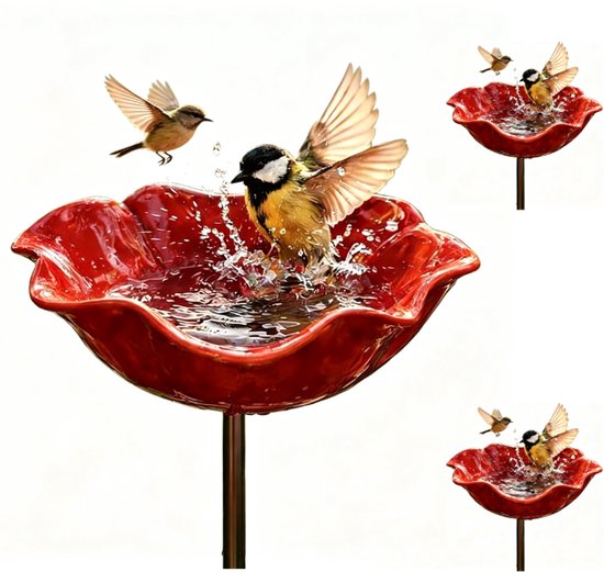 Vogeldrinkbakken - 14*14*65cm - 2-Pack - Hoogwaardig legeringsmateriaal - elegante bloemvorm - Tuindecoraties - huisdieraccessoires - Vogeldrinkbak op Stok - Weerbestendig