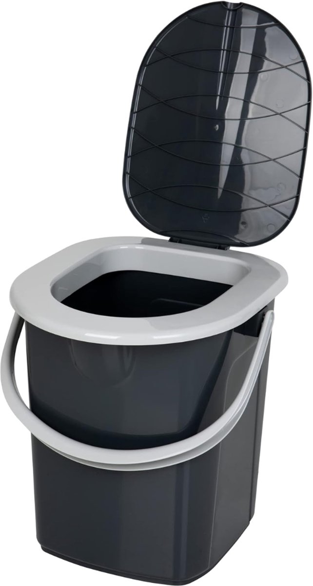 RUX® Toiletemmer Met Deksel - Toiletemmer - Emmer Met Deksel 5 Liter - Nachtemmer - Nachtemmer Met Deksel - Zwart - 38cm x 35cm x 37cm
