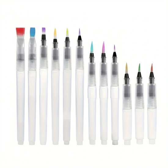 Ensemble de 12 pinceaux à eau NUVEX avec différentes tailles de pointe.