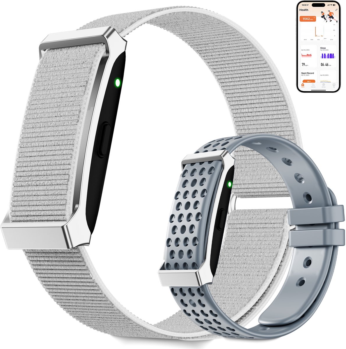 Lichtgewicht fitnessarmband met 24/7 gezondheidsmonitoring, meer dan 120 sportmodi en slaapanalyse – 1 ATM waterdichte activity tracker met meldingen – zilverkleurig