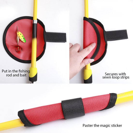 Hengelhoes - 10 stuks - Visaashoezen - Hengelaccessoires - Nylon - Beschermer voor het opbergen van vishaken - Geschikt voor hengels, aan het meer, op de rivieroever en aan zee - 15×15cm - Rood, zwart — afbeelding 4