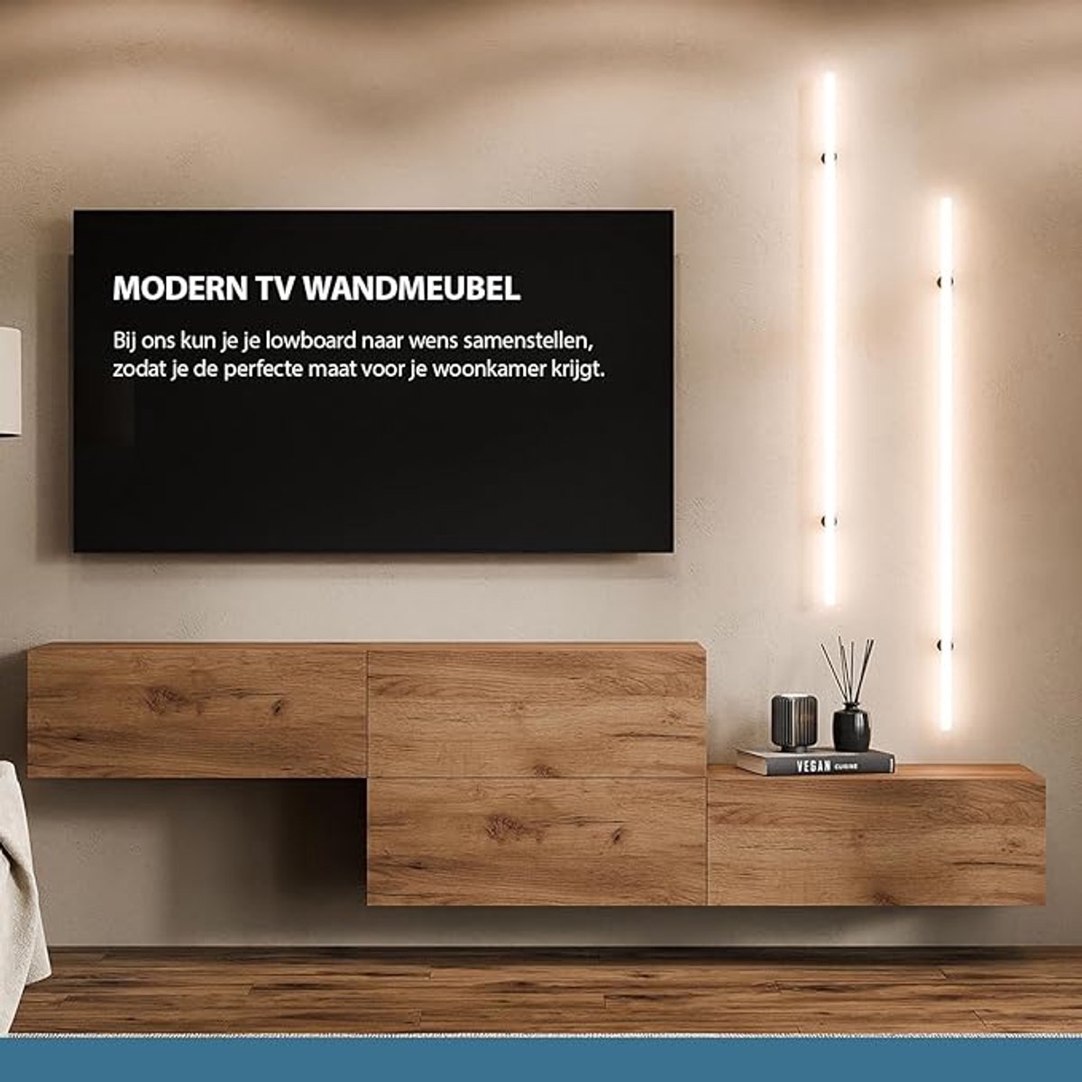 TV Wandmeubel 320 cm (2x160 cm) Gold Oak Modern Zwevend & Staand TV Meubel met Opbergruimte – Hangend of Staand Design, 37,8 cm Diepte