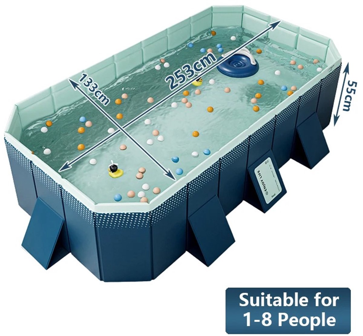 Delightness Zwembad - Opvouwbaar - Zwembaden - Buiten - Tuin - PVC - Herbruikbaar - Tot 8 Personen - 253x133x55cm - Blauw — afbeelding 3