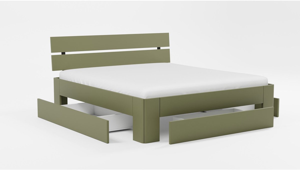 B Bright Bed Fresh 500 met hoofdbord en 3 opbergladen - 180 x 210 cm - rietgroen