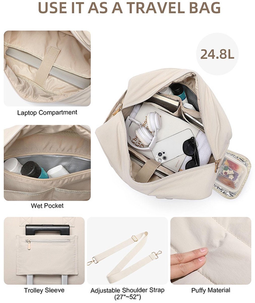 lunchtas dames voor werk – Lunchtas – koeltas - Laptoptas – Met geïsoleerd lunchvak – Maaltijdorganizer – Ruime Tote Bag – Functionele Handtas – 17,3 inch – Beige — cadeau in Cadeau-ideeën - foto 4