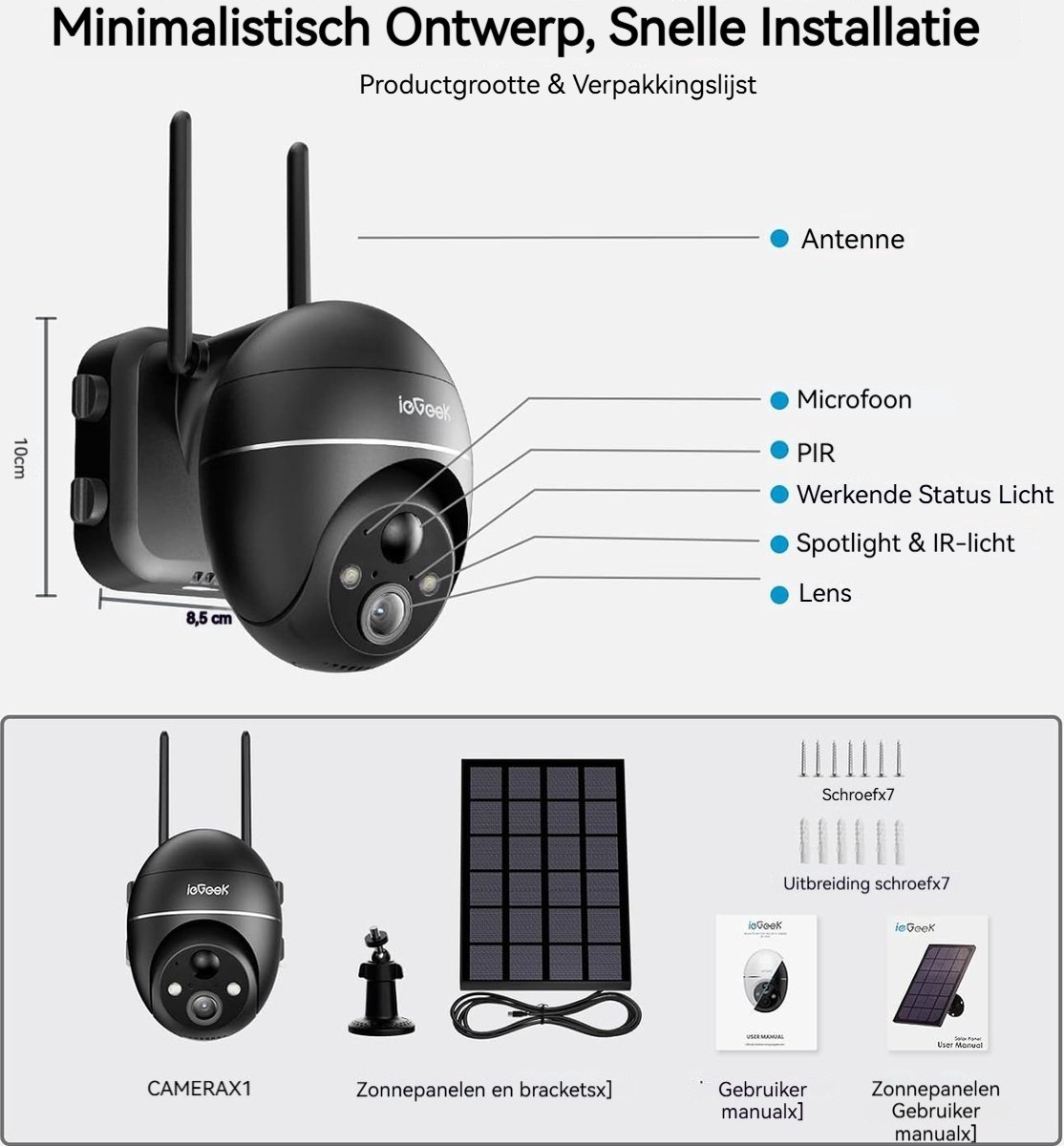 ieGeek 5MP WLAN bewakingscamera op zonne-energie voor buiten, accu, PTZ 360° draadloze IP-camerabewaking outdoor met kleurennachtzicht, PIR-bewegingsmelder, sirene/witlichtalarm, 2-weg audio – foto 7