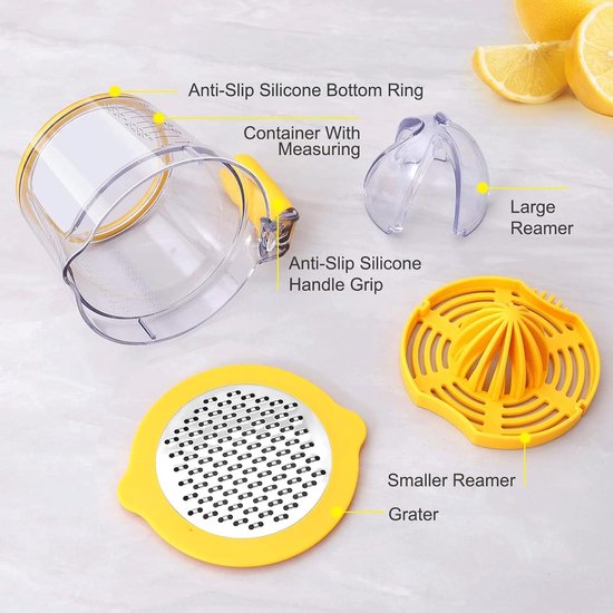 Handmatige citruspers voor citroenen en sinaasappels, met geïntegreerde doseerder, rasp en eierdooierafscheider. Antislip siliconen handgreep en inhoud van 590 ml. — afbeelding 2