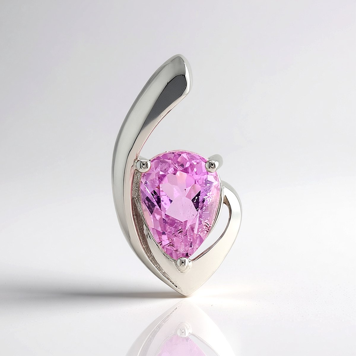 Cavill - Kunziet Hanger - 925 Sterling Zilver met Palladium - 1,377 ct Peervormige Druppel - Elegante Roze Edelsteen Sieraden Dames