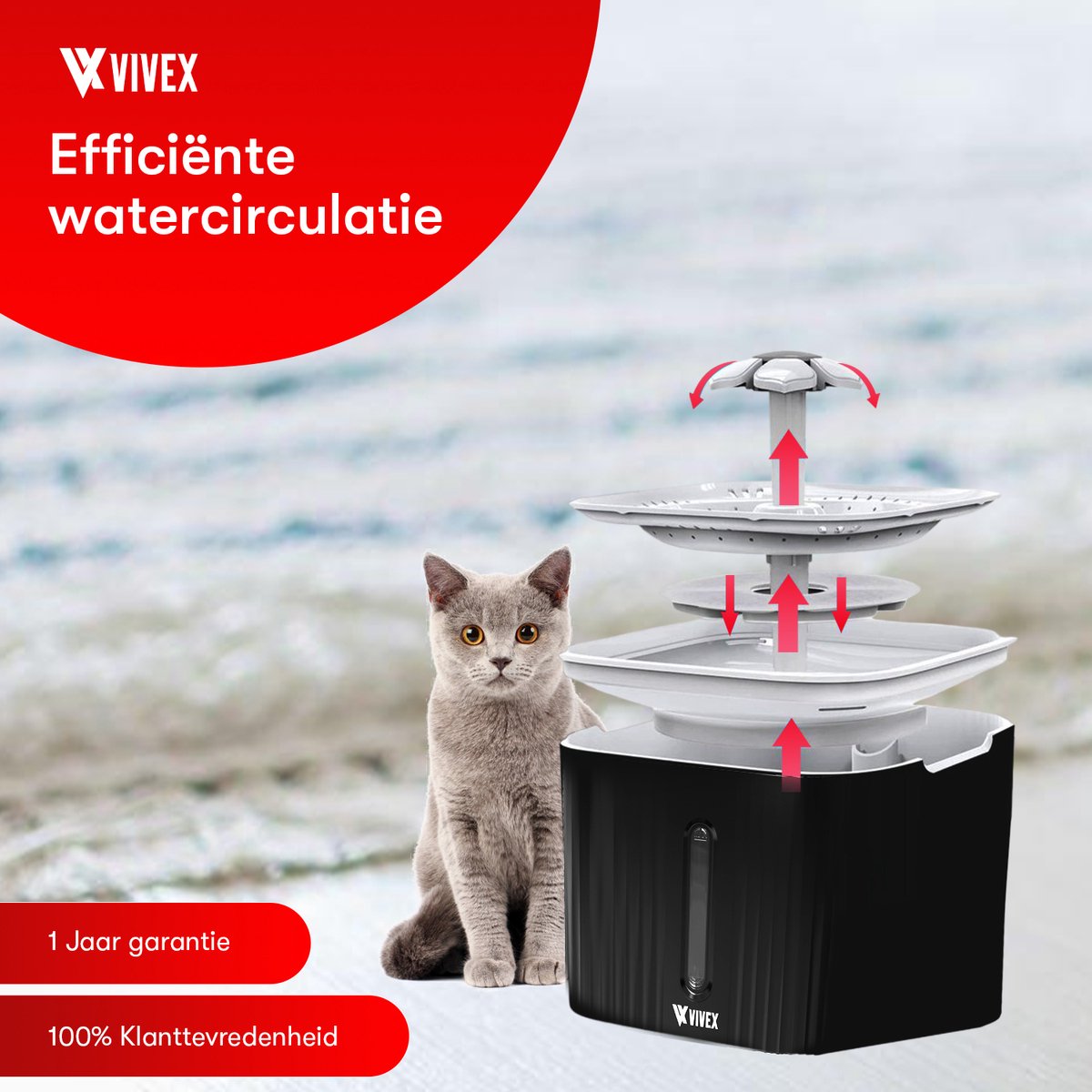 Vivex® Drinkfontein - Waterfontein voor Katten en Honden - Incl. 12 Filters en cleaning tool - Muisstil - Extra Filters thumbnail 6