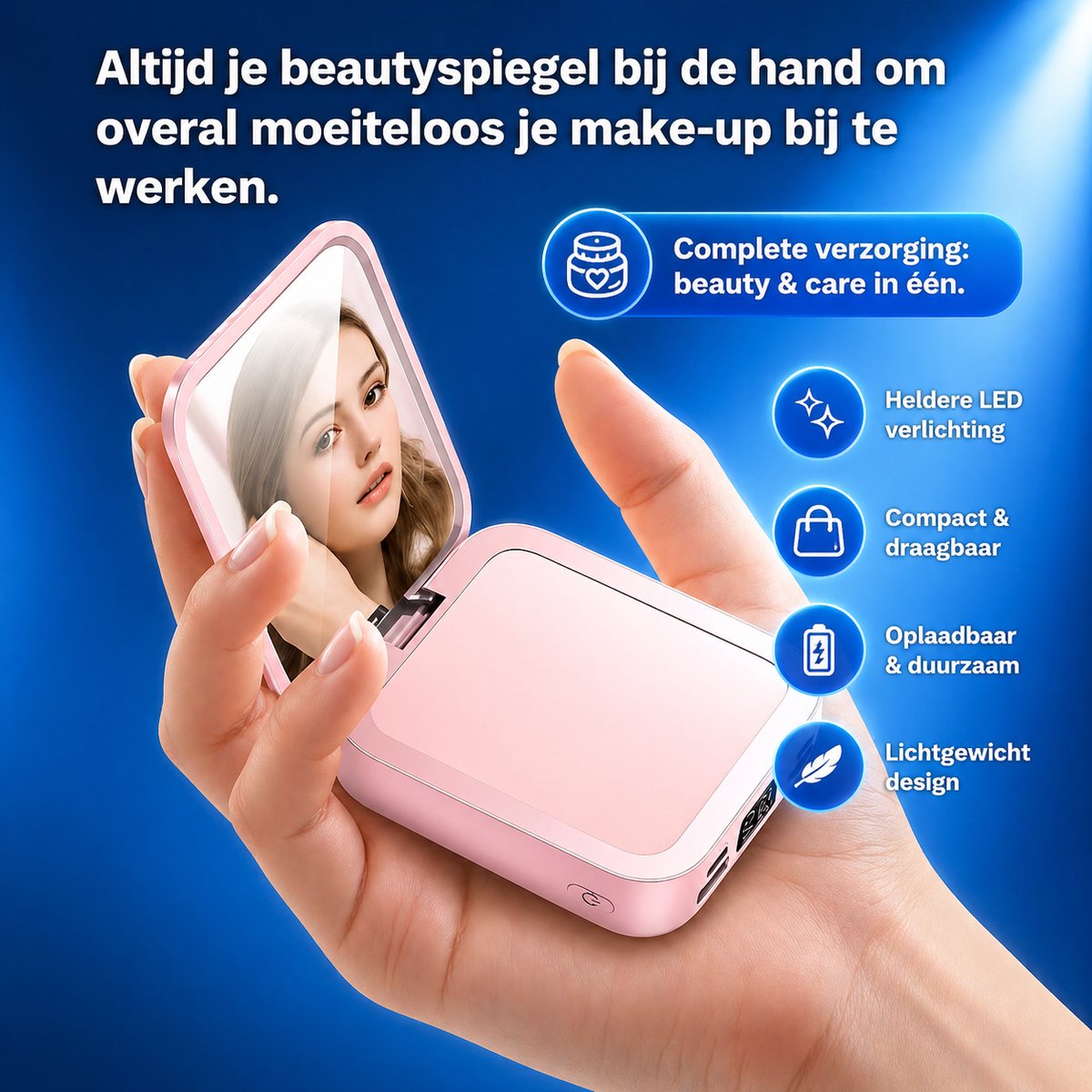 Powerbank 10.000 mAh – Roze – Met ingebouwde kabels & display – Draagbare oplader / externe batterij voor smartphone & tablet – foto 6
