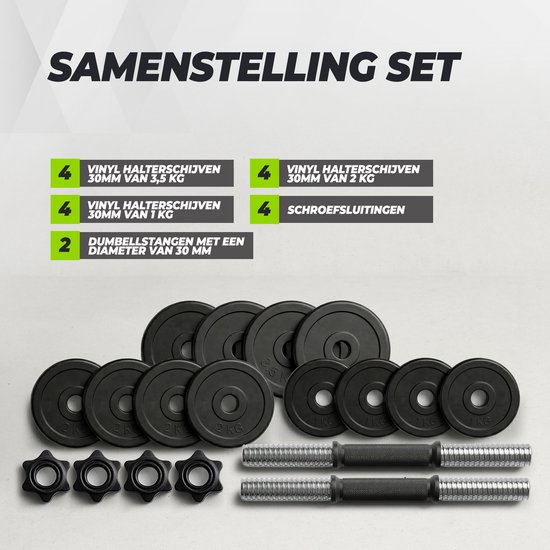 VirtuFit Verstelbare Dumbbell Set 28 kg - Vinyl - 2 x 14 kg Dumbbells - Gewichten Set - Halterset - Dumbells - Voor Krachttraining