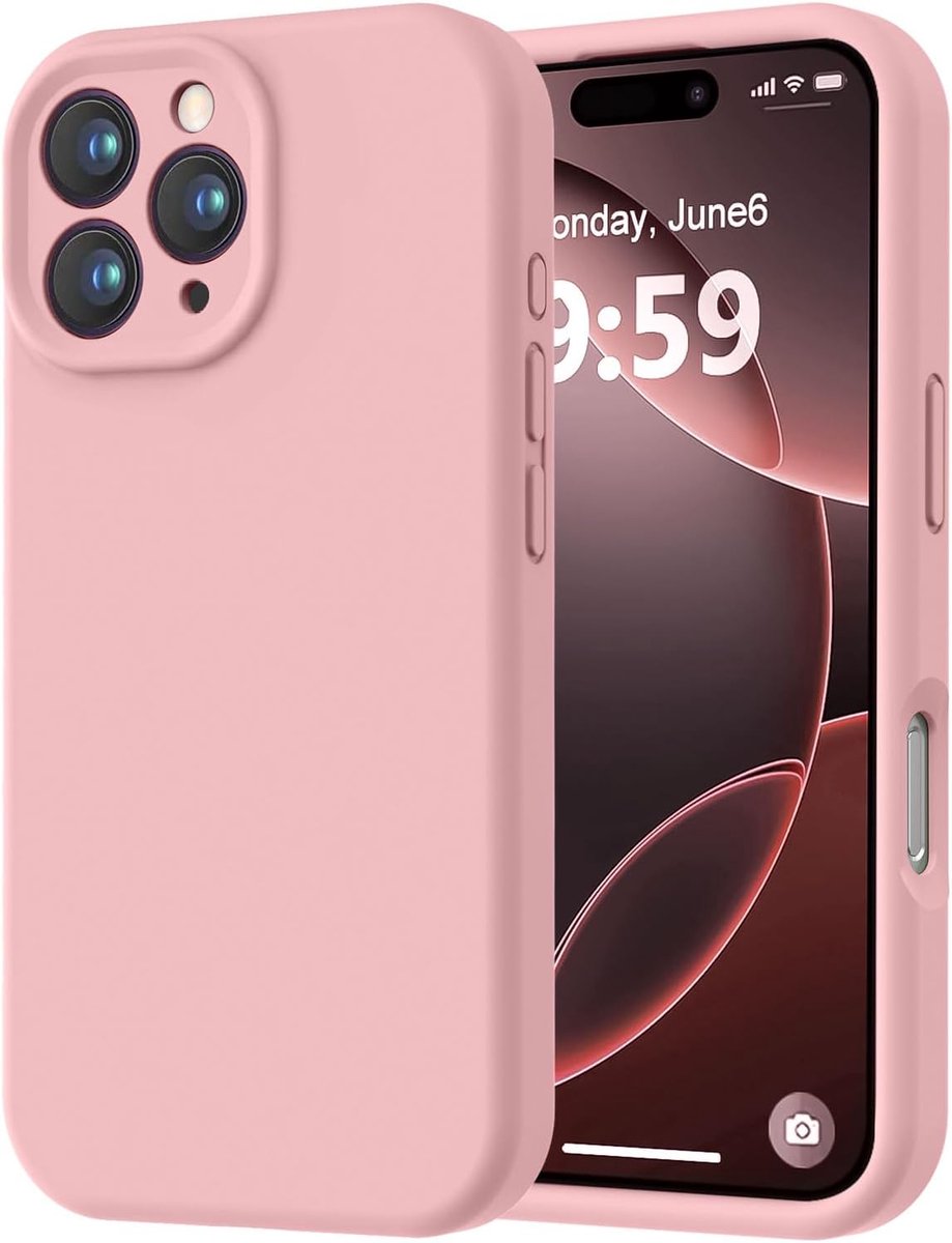 Speciaal ontworpen voor de iPhone 16 Pro: een hoesje van hoogwaardig siliconen met een zachte, krasbestendige microvezelvoering. Schokbestendig beschermhoesje voor mannen, vrouwen en meisjes (6,3 inch), roze zandkleur.