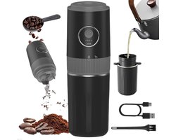 Draagbare elektrische koffiemolen — Compacte maalmachine — Koffiezetset — Ingebouwd filter & koffiekop — Ideaal voor kamperen, reizen, kantoor, espresso, pour-over koffie en meer — Zwart