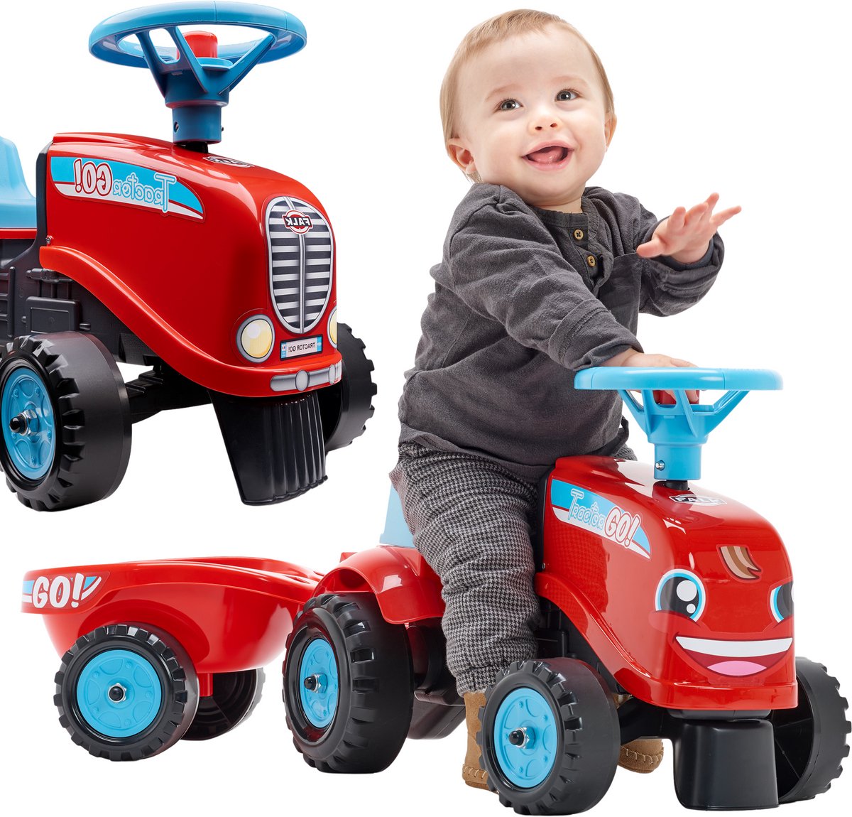 Falk Tractor Go! met aanhanger en stickers