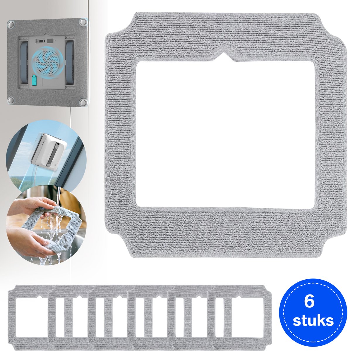 Grenintol® Vervangende Schoonmaakdoeken voor Robot Ramenwasser - Ruitenreiniger - Ramenreiniger - Microvezel Reinigingspads - Wasbaar & Herbruikbaar - 6 Stuks