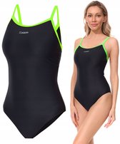 ZAGANO - Badpak dames - Sneldrogende - Sport zwempak - Strandpak damen - Maat 42 - zwarte / groene