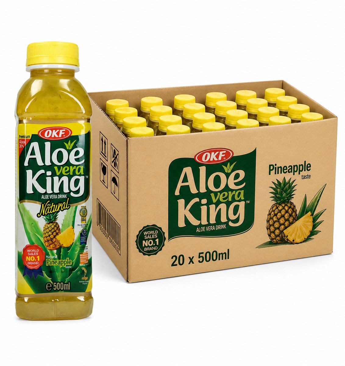 OKF Aloe Vera King Drink Ananas – 20 Flessen x 500 ml – Verfrissende Aloë Vera Drank