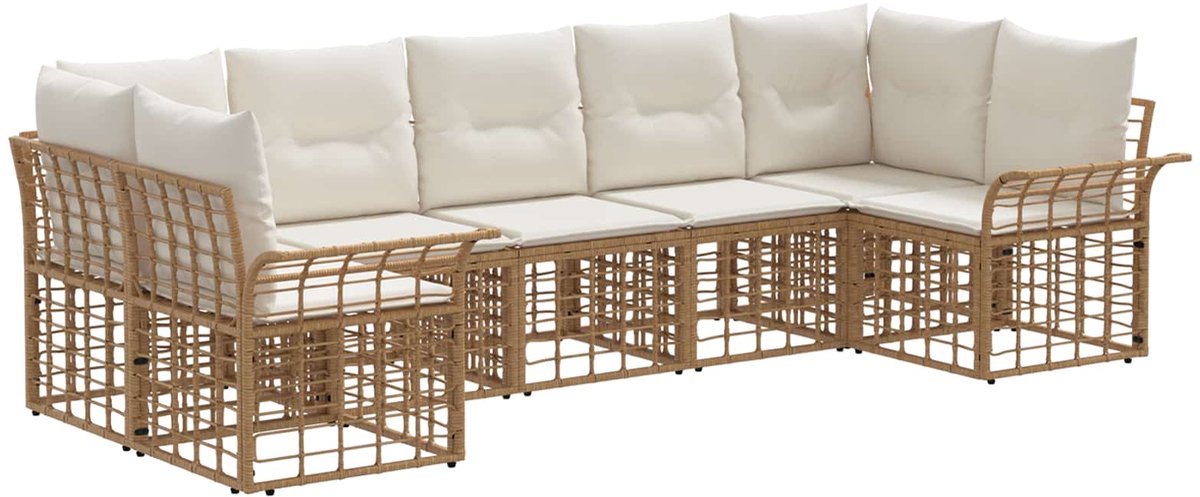 vidaXL Buiten - bank - set - 7 - st - Natuurlijk - en - Crème - Wit - Polyester Natuurlijk en crème wit