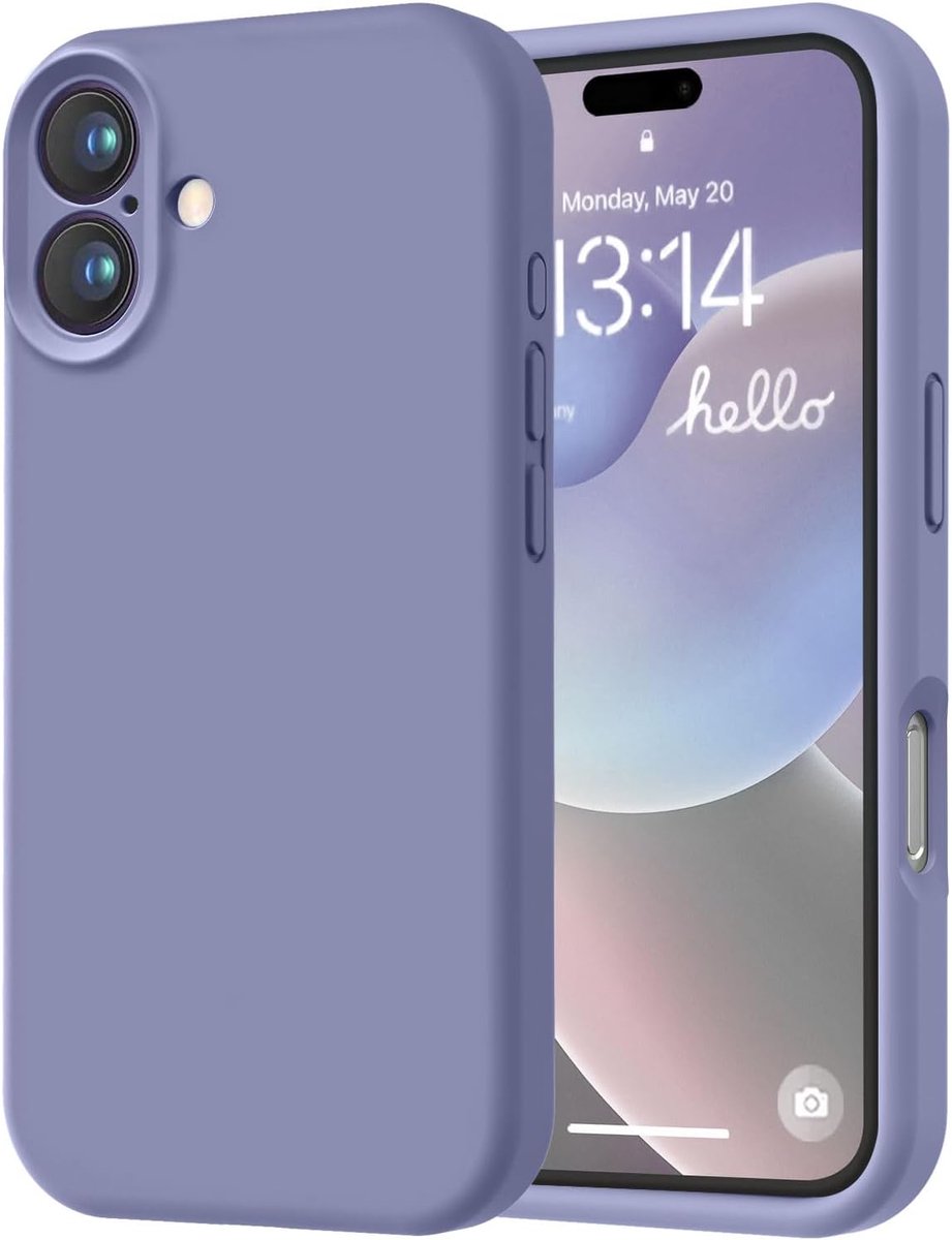 Speciaal ontworpen voor iPhone 16. Hoogwaardig siliconen met [zachte, krasbestendige microvezelvoering]. Schokbestendig beschermhoesje voor mannen, vrouwen en meisjes (6,1 inch). Lavendelgrijs.