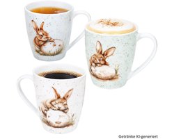 Ensemble de 3 tasses à café Bunny 360 ml chacune en blanc, vert et bleu en porcelaine – 428612