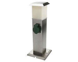 Staande lamp met stopcontacten Buitenlamp Stopcontact stroomverdeler met verlichting, roestvrij staal opaal, 1x LED 1,1W 90Lm warm wit, LxBxH 15,5x15x40 cm