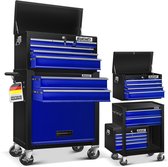 MASKO® Werkplaatswagen incl. koffer - 9 vakken Afsluitbaar Massief metaal, gereedschapswagen zonder gereedschap, wagen voor het opbergen van gereedschap met slot - Blauw