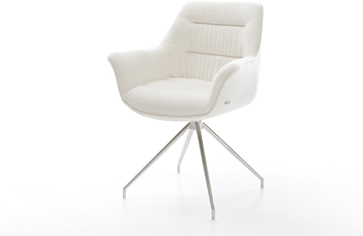 Gestoffeerde-stoel Kaira-Flex kruisframe conisch roestvrij staal bouclé zacht beige