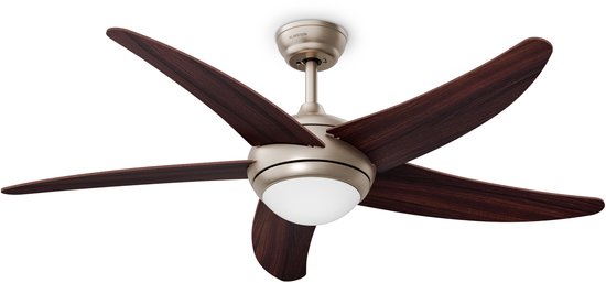 Klarstein Bolero plafondventilator 132 cm met verlichting, stille DC-motor, 6 snelheden, 25 m², afstandsbediening, dimbaar, walnoot