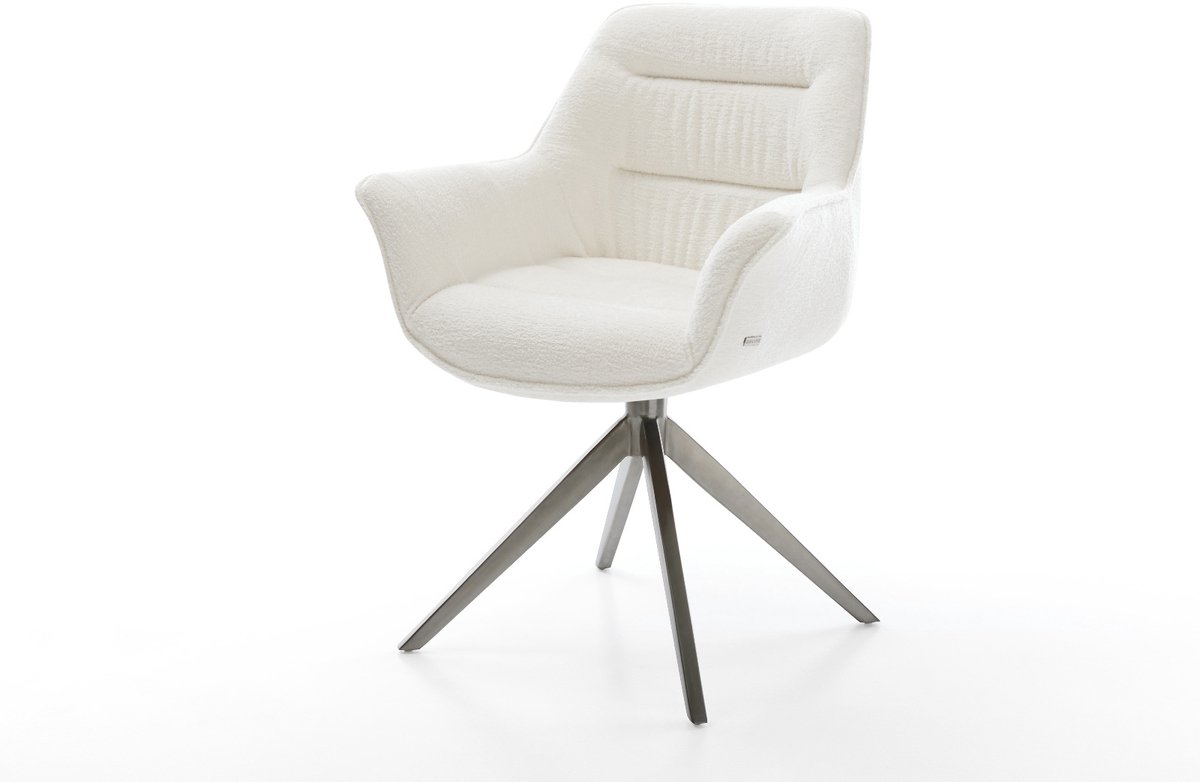 Eetkamerstoel Kaira-Flex kruisframe breed grafiet bouclé zacht beige 360° draaibaar rocker-functie