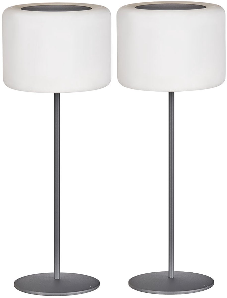 LED solarlamp dimbaar met afstandsbediening tuindecoratie tafellamp buitenlamp oplaadbare terraslamp, RGB-kleurverandering, warm wit, DxH 15 x 39,5 cm, set van 2