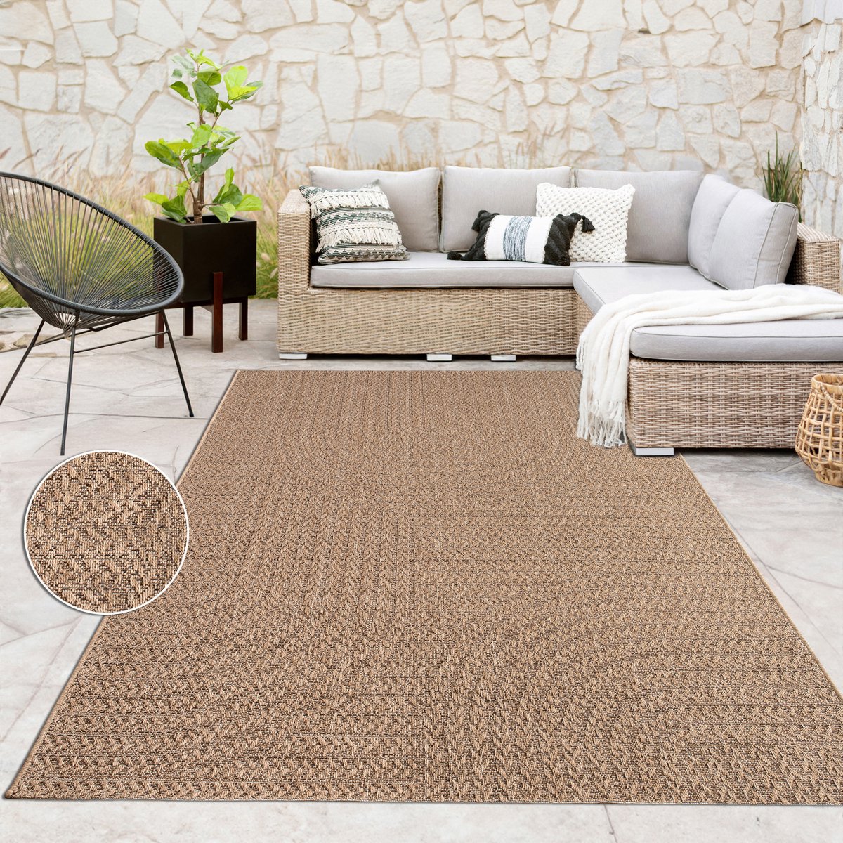 Paco Home Buitenkleed Weerbestendig Balkon Woonkamer Boho Effen Sisal Regenboog beige 80x250 cm