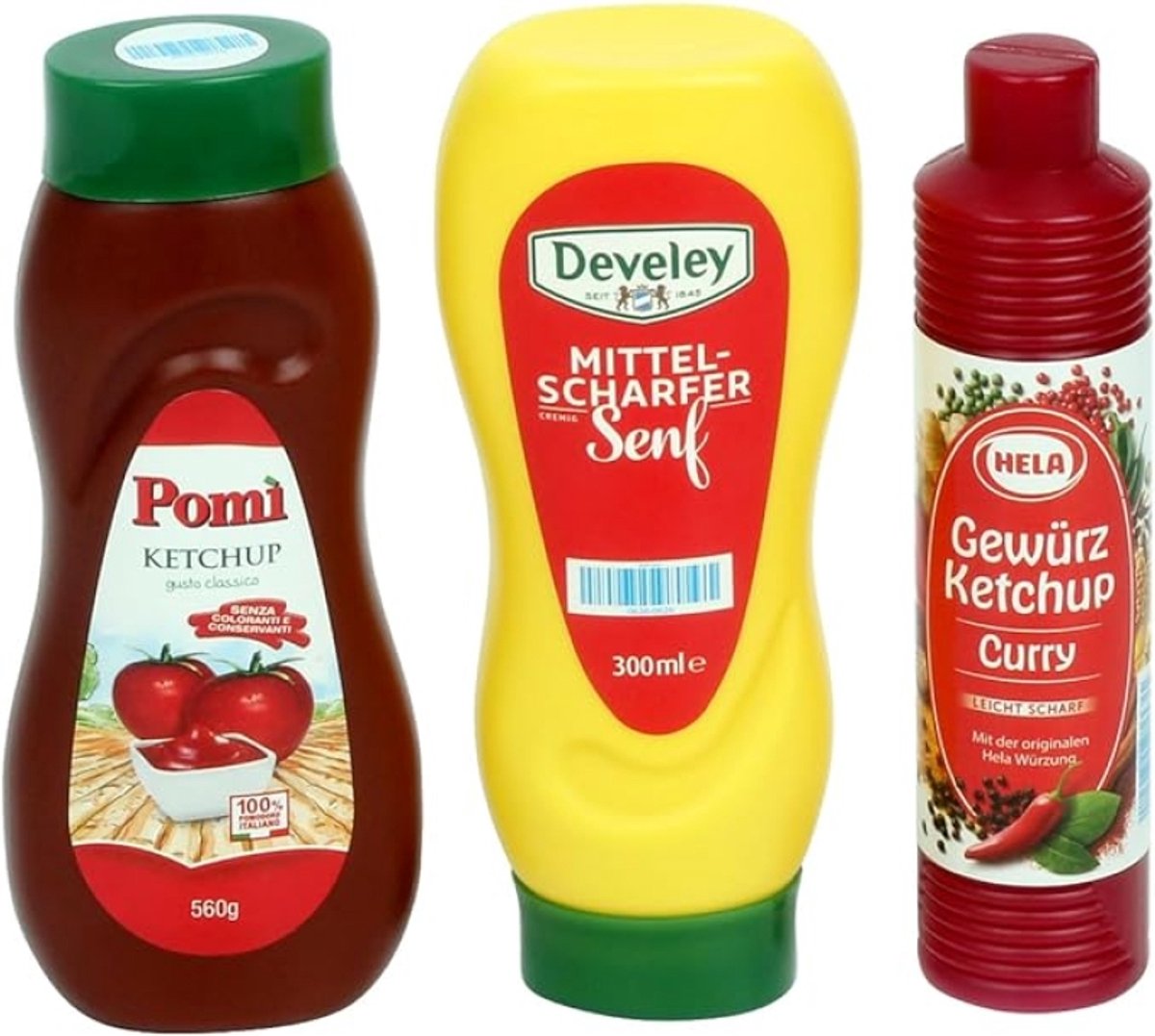 Tanner speelgoed sauzen set ketchup mosterd mayonaise flessen 3 stuks.
