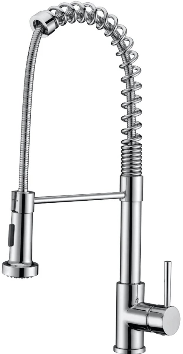 EcoRain© 30% Waterbesparende Keukenkraan Job met Uittrekbare Loop van RVS 304 en Messing - Universele Aansluiting - Anti-Kras Coating - Behoud Waterdruk - 5 Jaar Garantie - Chroom