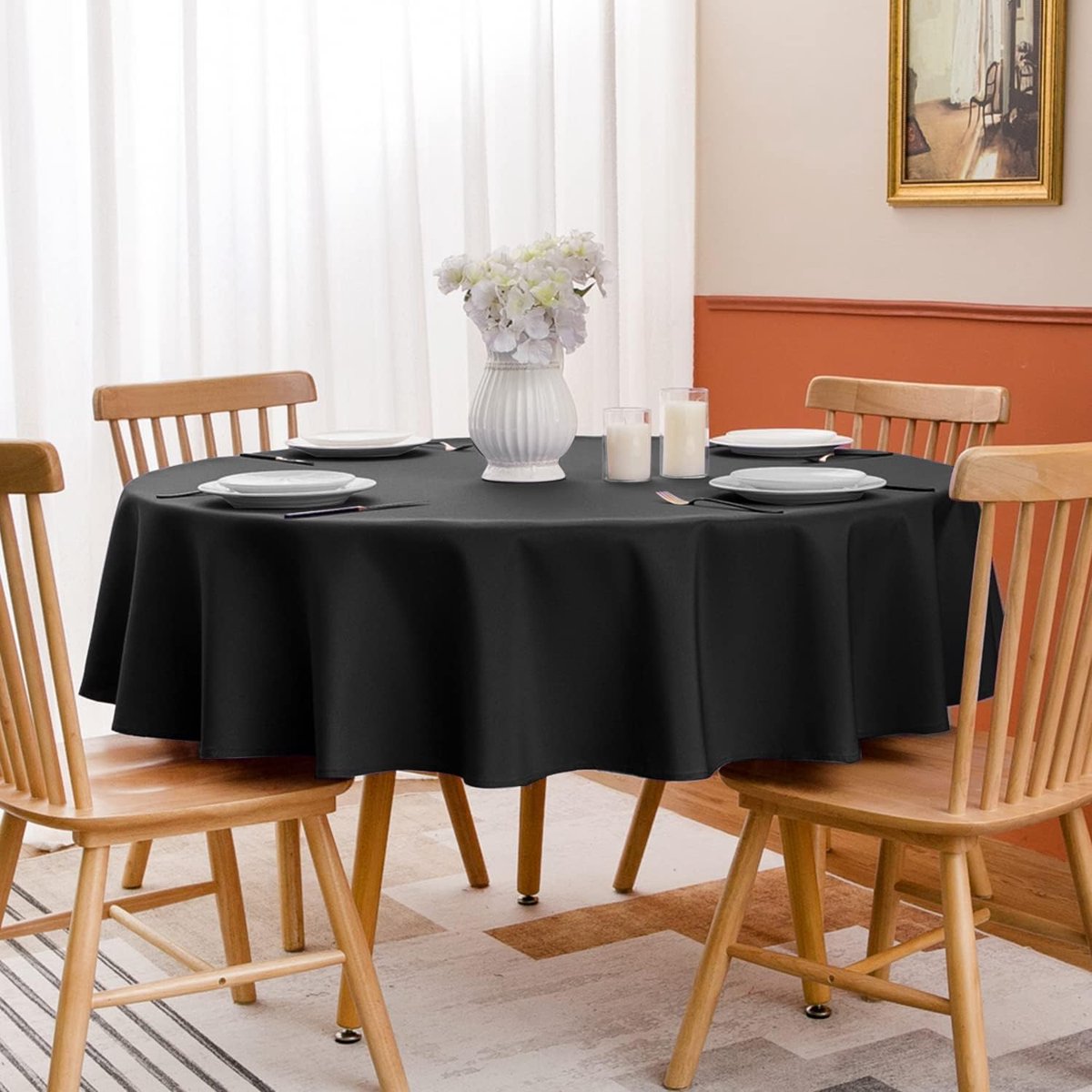 Rond Tafelkleed - Eettafelkleed - Feestjes Dineren - Vuilafstotend Wasbaar - 160 cm - Zwart
