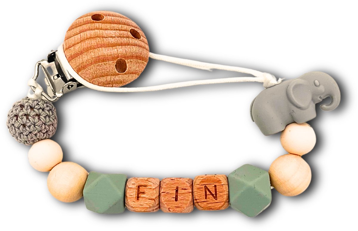 Speenkoord met naam - Olifant | Personaliseer - Kraamcadeau - Speenketting - Babycadeau - Babyshower
