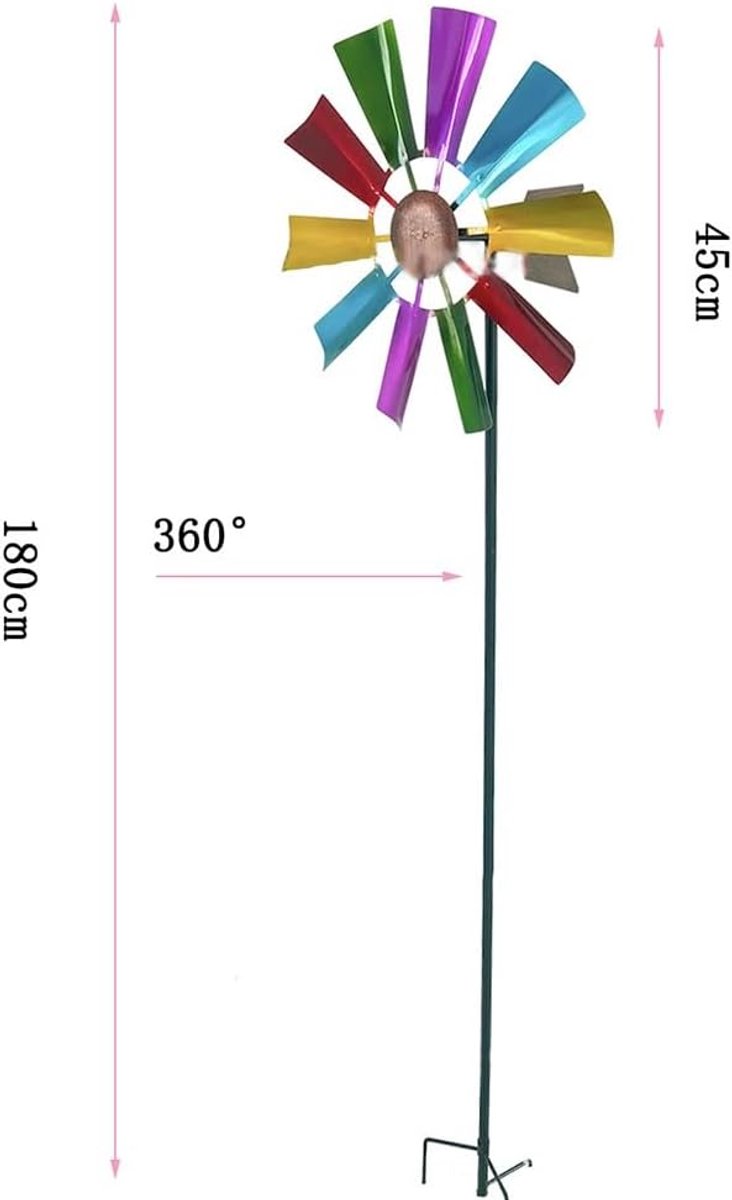 Bloemen Windspinner - Windmolen Tuin - Buiten Decoratie - Duurzaam Metaal - 73cm Hoog - Regenboog