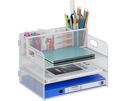 EasyPAG Desk Shelf A4 3 Compartments Metal Net Desk Organiser Letter Tray, Desk Organiser, Letter Tray for Home and School, White