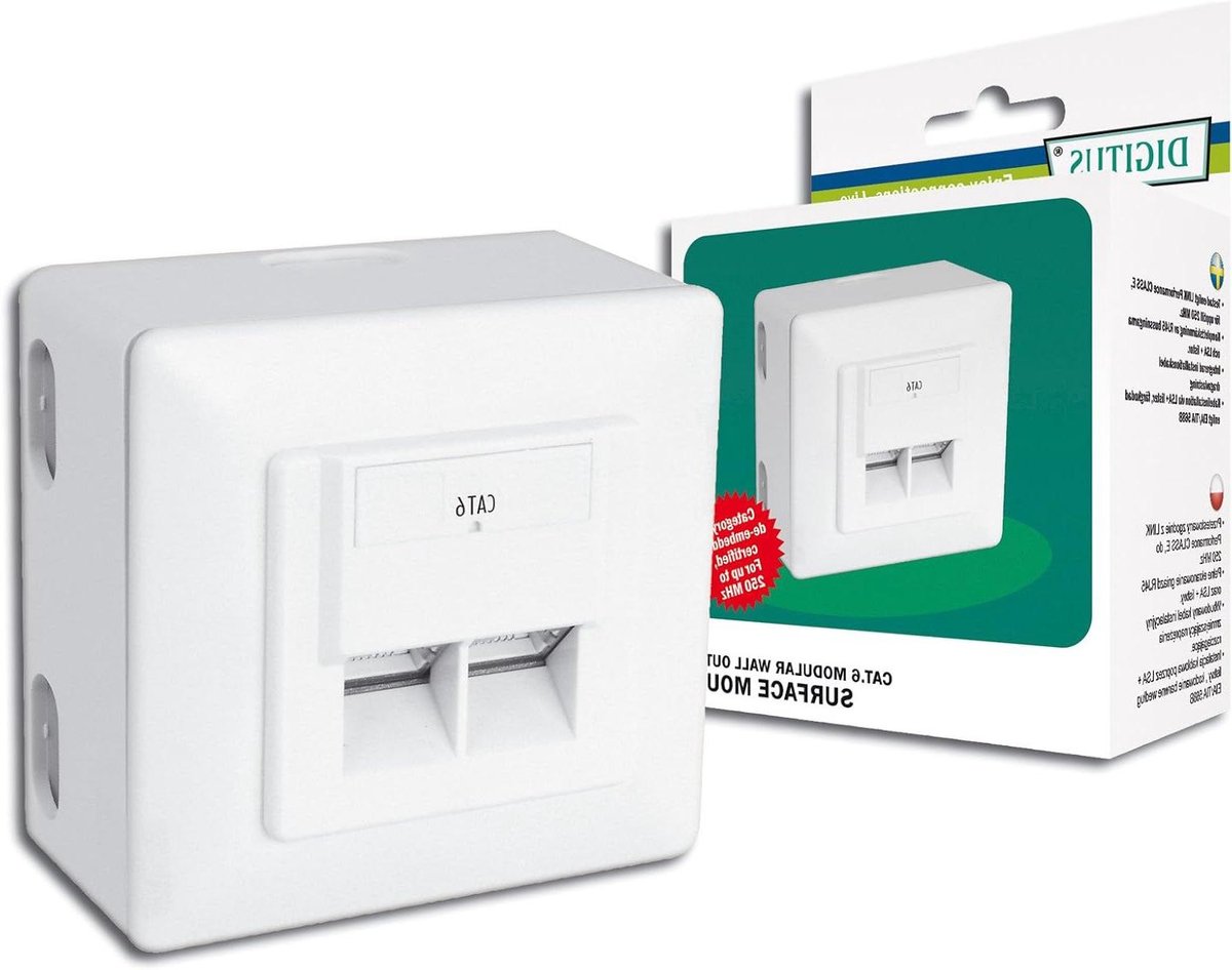 RJ45 Socket - Netwerk Poort - Netwerk Installatie - Afgeschermde Connectoren - 80x80mm - Wit