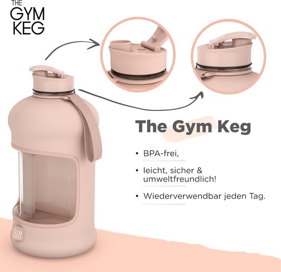The Gym Keg Waterfles 2,2 Liter - Sportfles met Beschermhoes & Handvat - BPA-vrij - Voor Fitness, Workout & Yoga - Nude — afbeelding 2