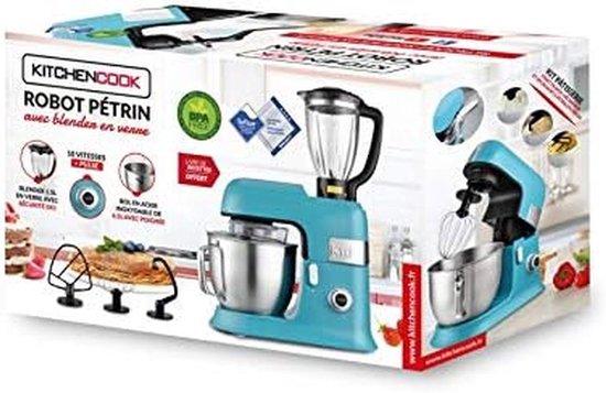 Keukenmachine 6.5L - Kneedmachine Mixer - Bakken en Koken - 1300W Krachtig Vermogen - 10 Snelheden - Blauw van Merkloos — afbeelding 3
