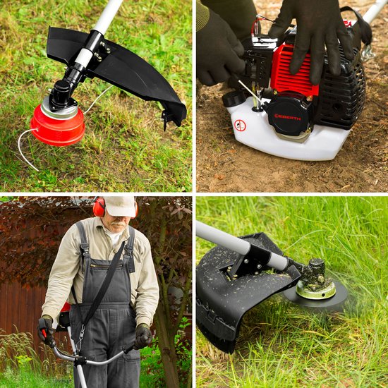 EBERTH bosmaaier stronkfrees grastrimmer, multitool 2-in-1 op benzine inclusief draagriem, 3 pk, cilinderinhoud 52 cc luchtgekoelde tweetaktmotor, snijkop met automatische draadvoeding, stronkfreesmes, trekstart — afbeelding 2