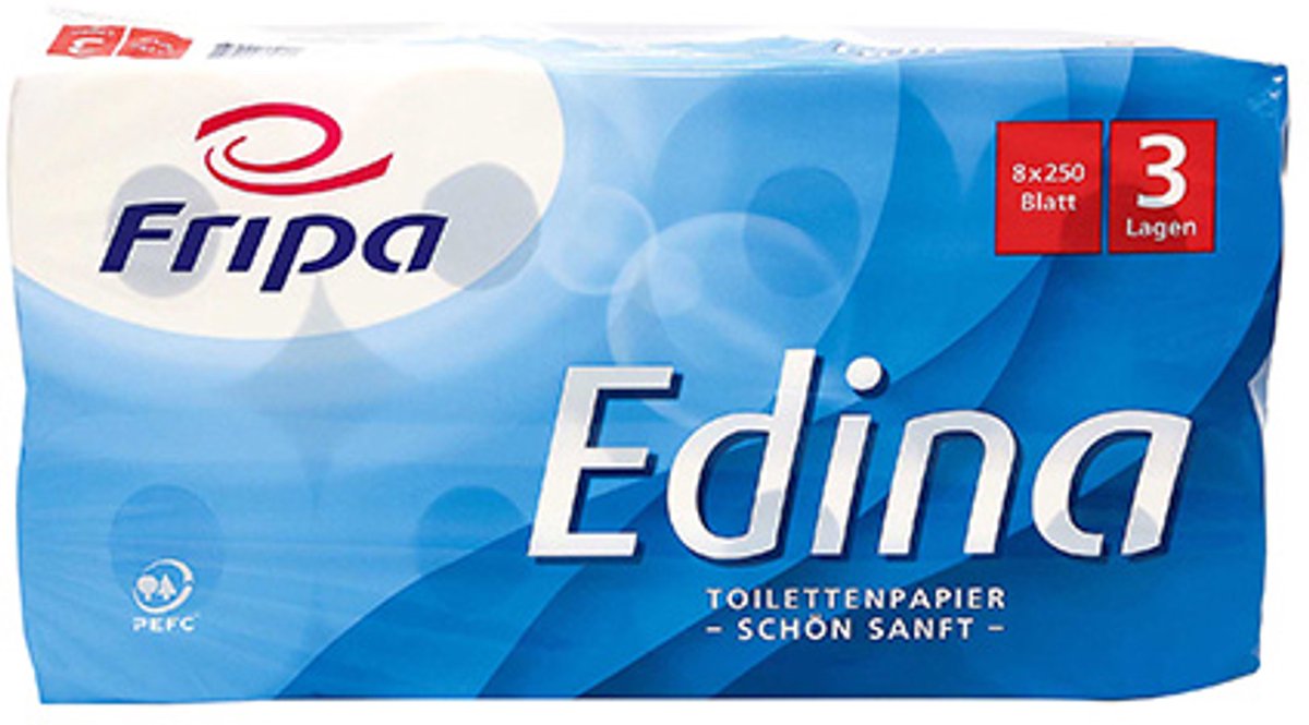 9x 8 Rollen Toiletpapier tissue 3-laags Ø 12 cm · 11 cm x 95 cm wit Edina 250 Blatt