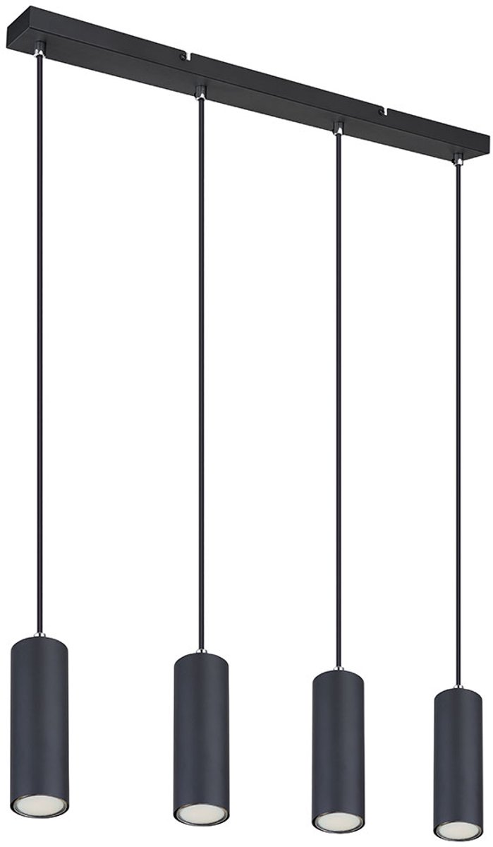 Hanglamp Hanglamp zwart Plafondlamp 4-lichts eettafel Slaapkamerlamp hangend, metaal mat, 4xGU10 stopcontacten metaal, LxBxH 65x6x120 cm